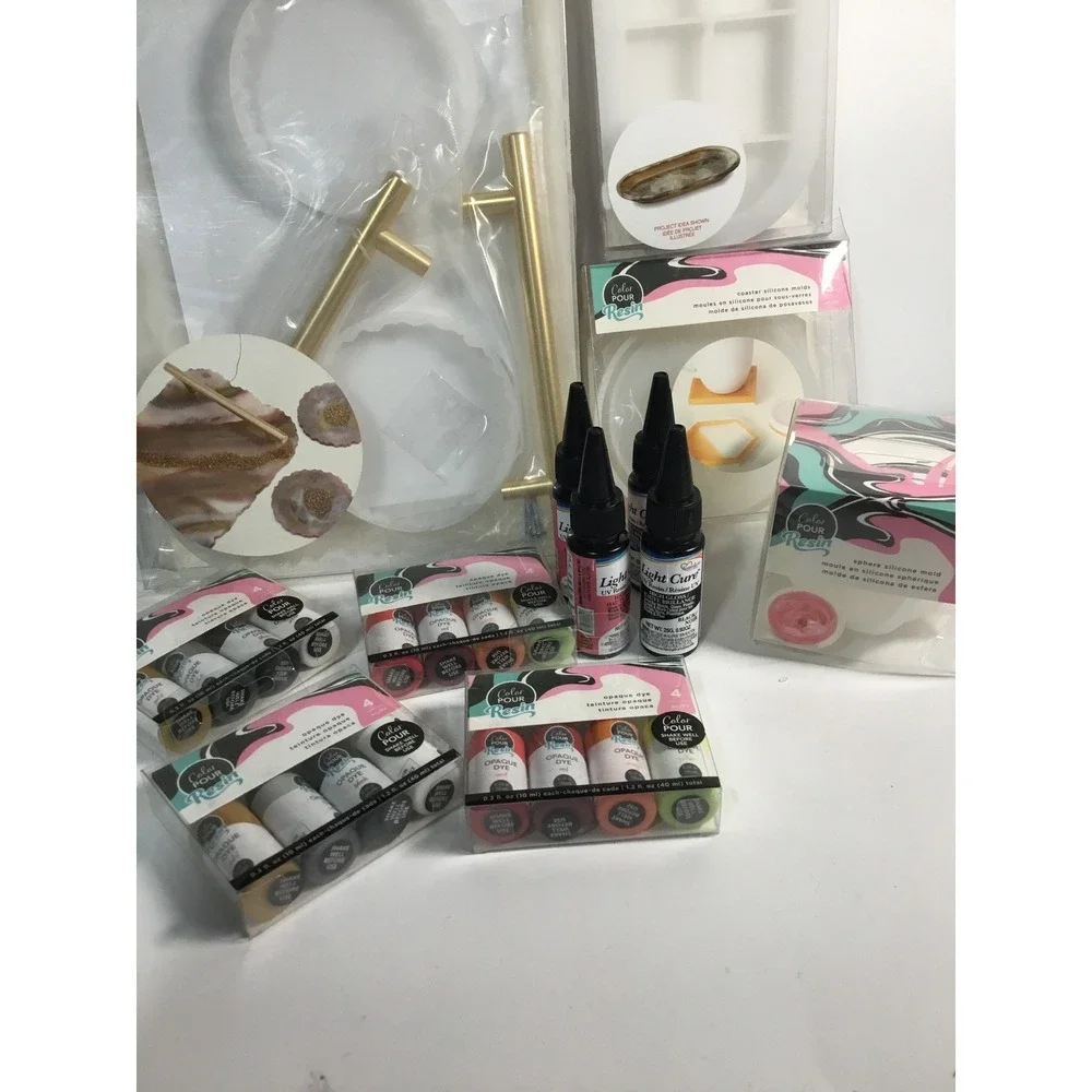 Color Pour Resin Mold Kit‎ Bundle Tray Coaster Sphere Craft Smart Large Trinket